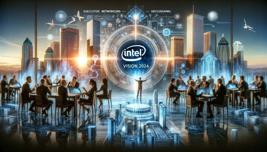 DALLE 2023 11 12 23.55.03 A widescreen image representing Intel Vision 2024 event in Phoenix Arizona. The image should creatively illustrate the events focus on executive net
